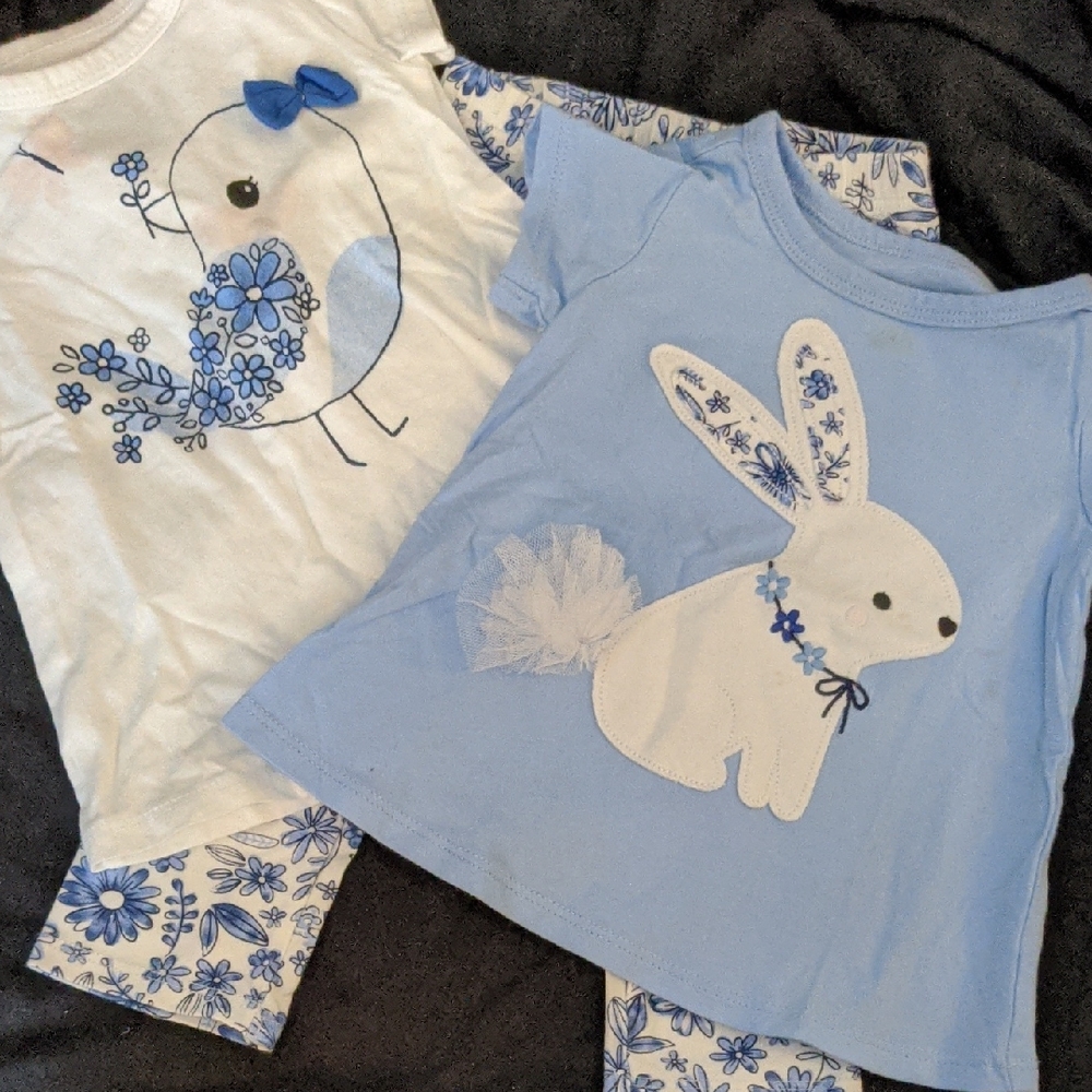 First Impressions Blue and White Pajama Set with Bunny and Bird